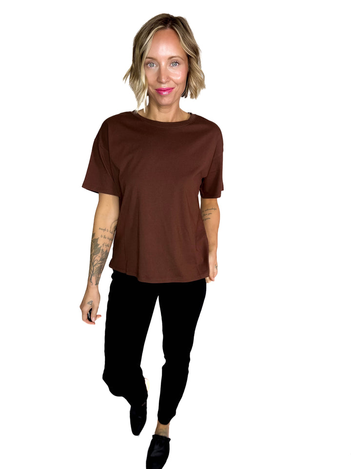 Athena Cotton Jersey Boyfriend T-Shirt- CHOCO