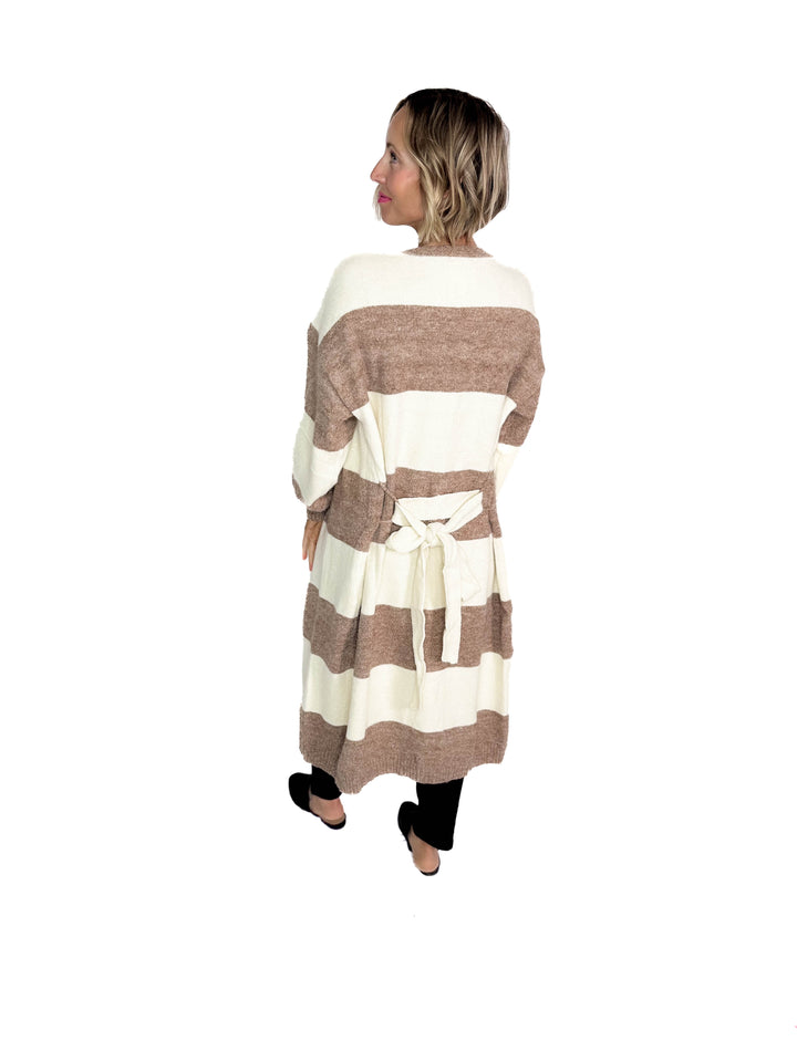 Cove Cozy Stripe Robe Cardigan- CREAM/TAUPE STRIPE