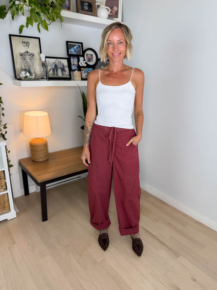 Sutton Drawstring Cargo Pant- TERRACOTTA