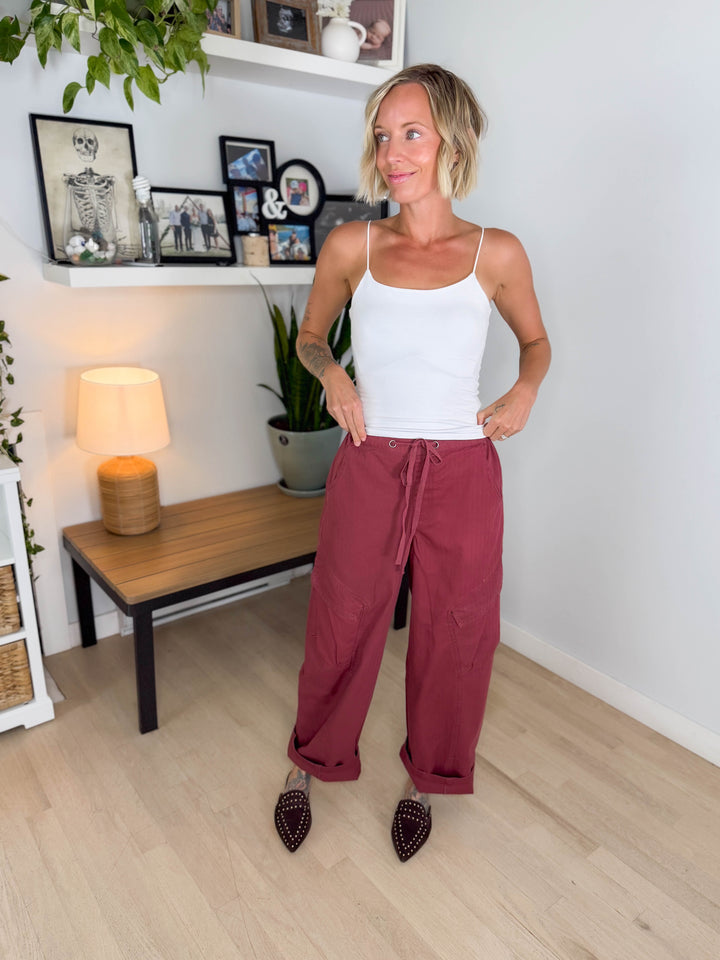 Sutton Drawstring Cargo Pant- TERRACOTTA