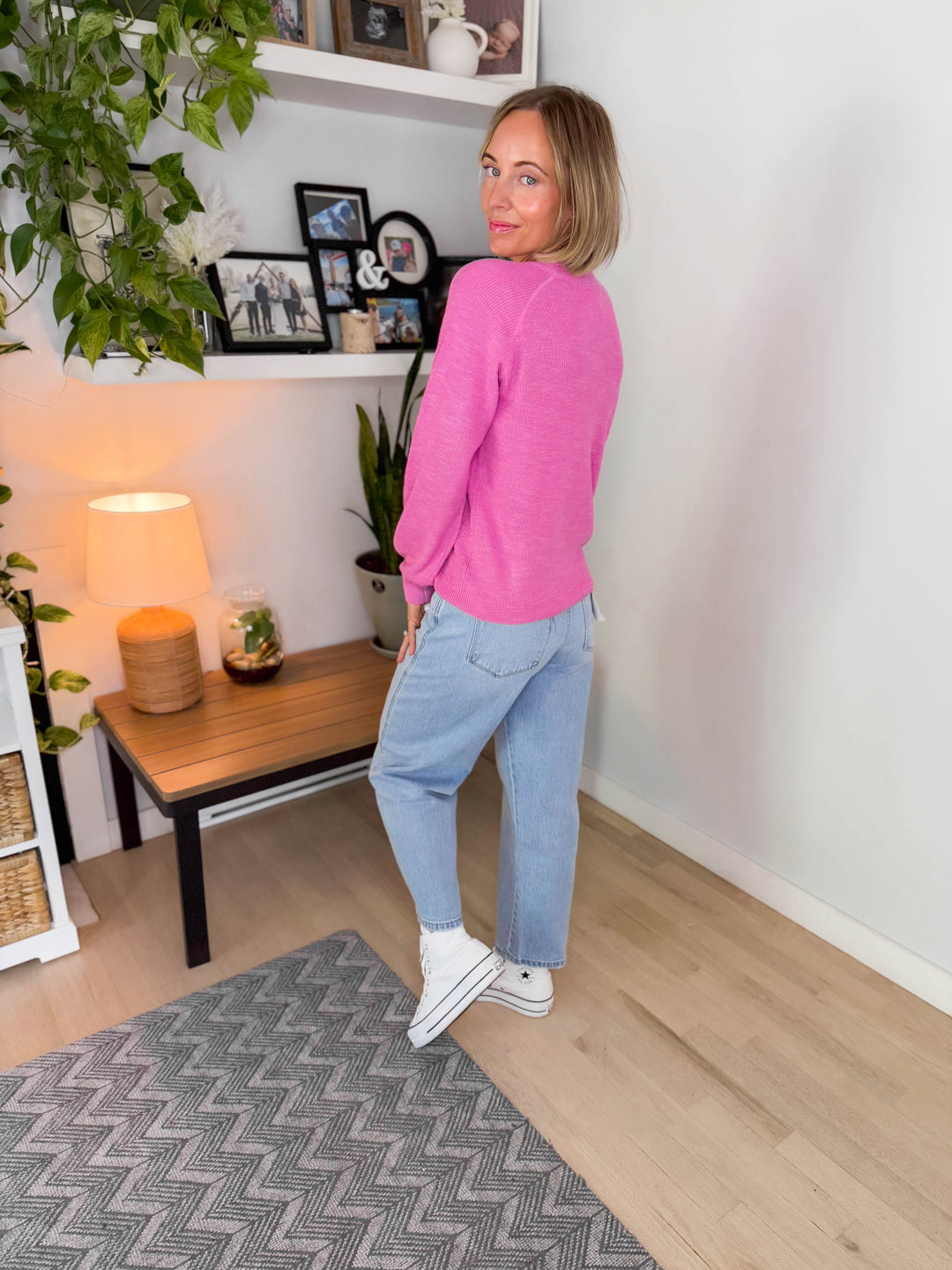 Emery Lightweight Crew Neck Sweater- DAHLIA