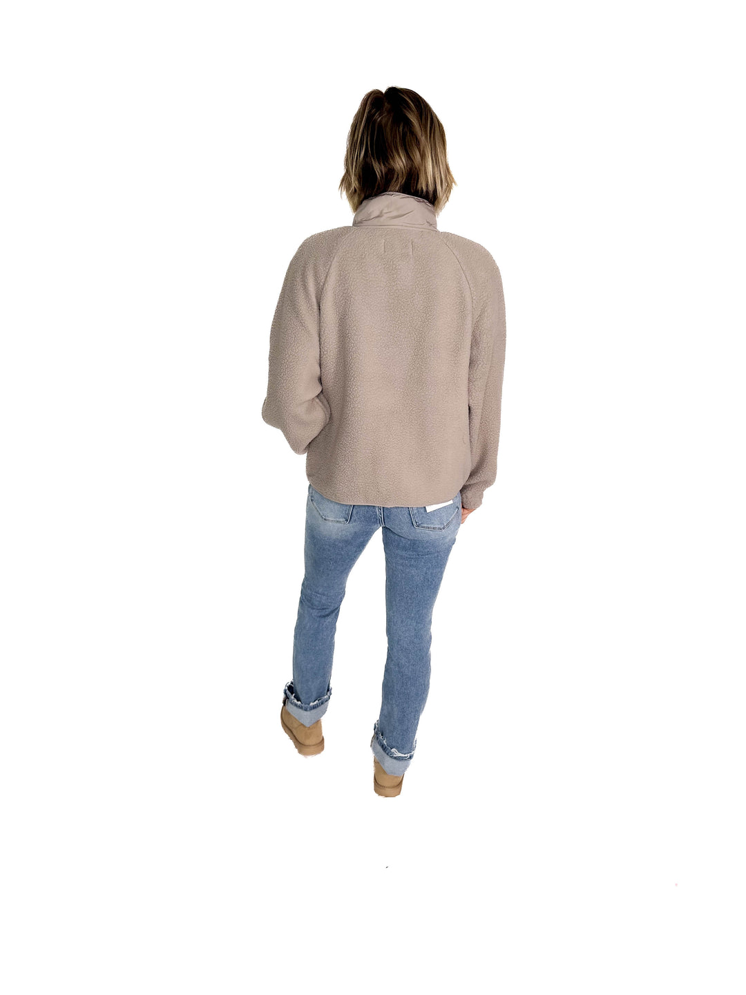 Jayde Fleece Button Up Jacket With Accent Pocket- EARTH GREY