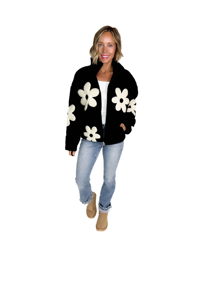 RD STYLE Morisa Mock Neck Zip Up Sherpa acket- BLACK
