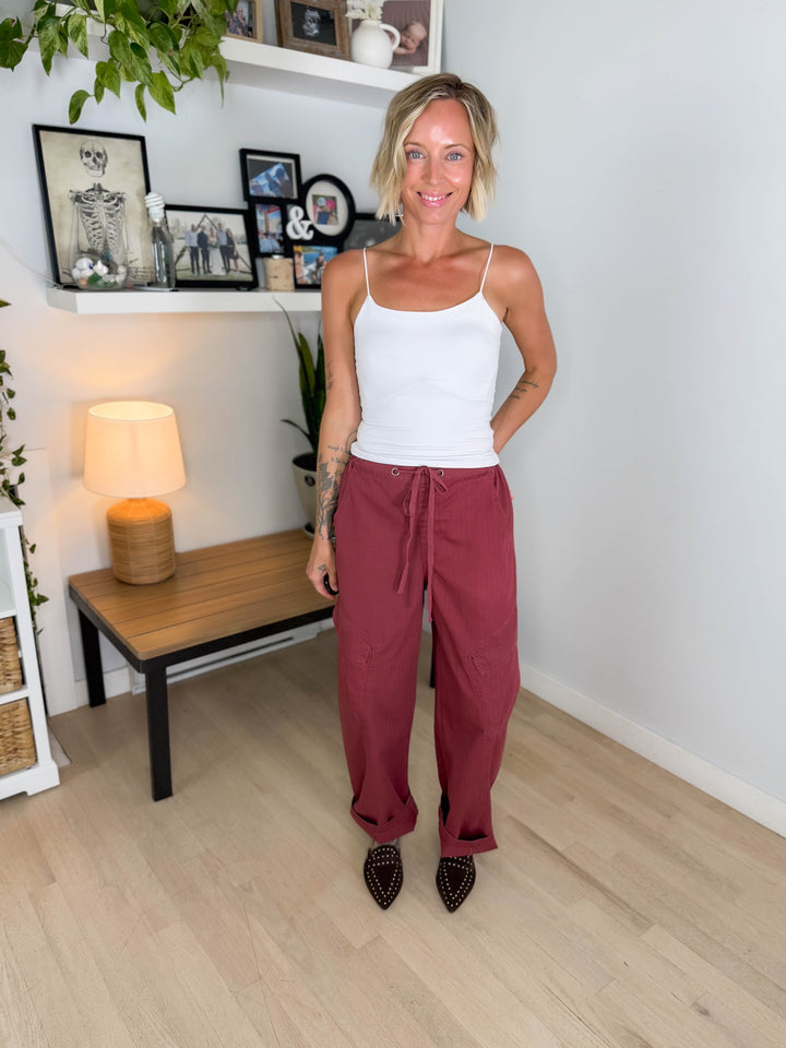 Sutton Drawstring Cargo Pant- TERRACOTTA