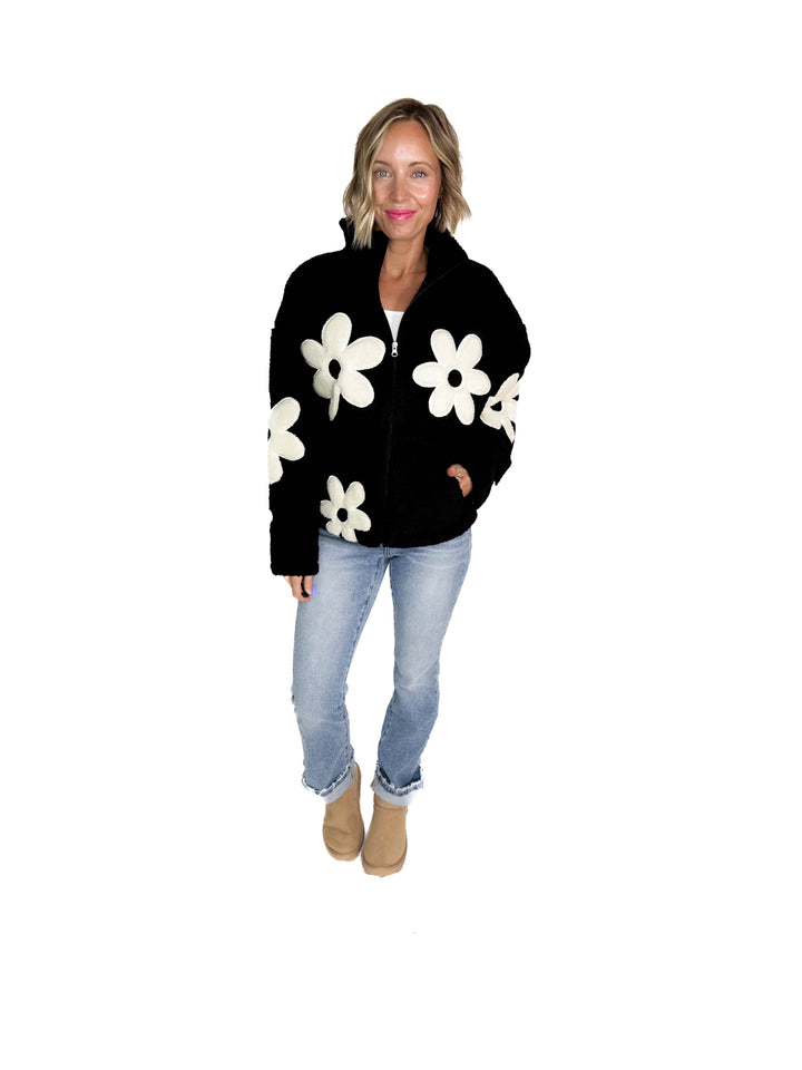 RD STYLE Morisa Mock Neck Zip Up Sherpa acket- BLACK