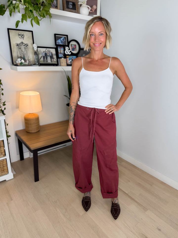 Sutton Drawstring Cargo Pant- TERRACOTTA