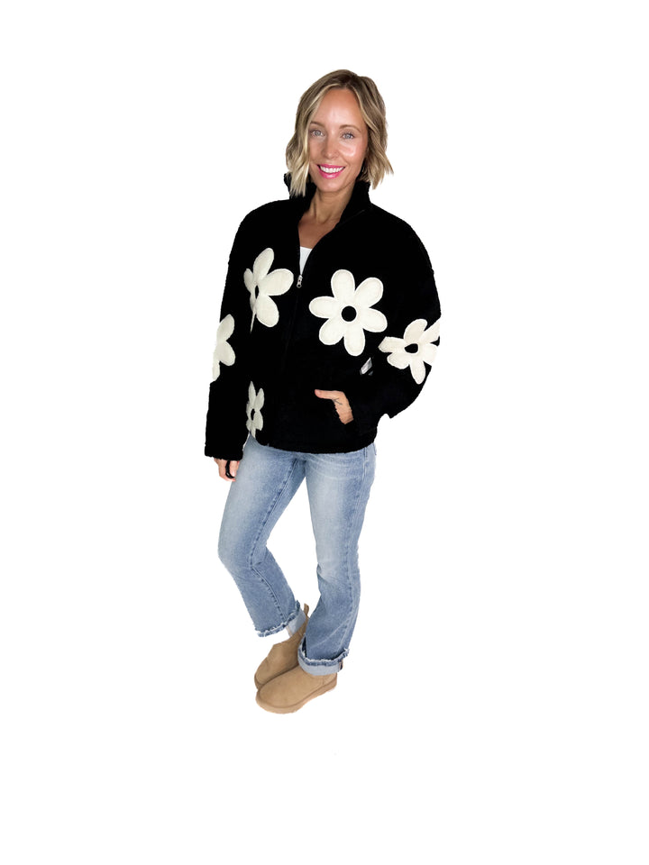 RD STYLE Morisa Mock Neck Zip Up Sherpa acket- BLACK