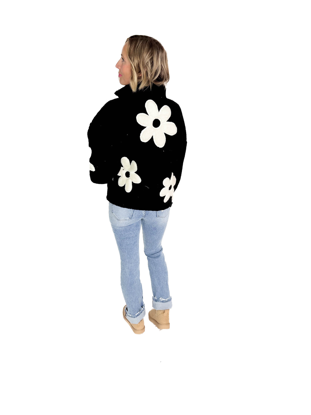 RD STYLE Morisa Mock Neck Zip Up Sherpa acket- BLACK