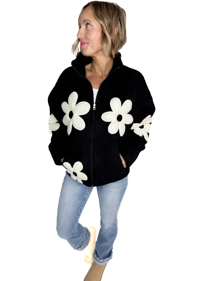 RD STYLE Morisa Mock Neck Zip Up Sherpa acket- BLACK