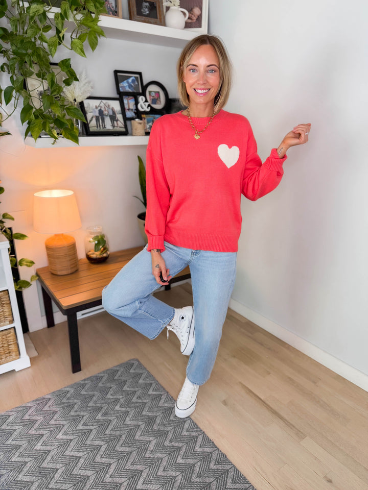 ONLY Libi Heart Sweater- SUGAR CORAL