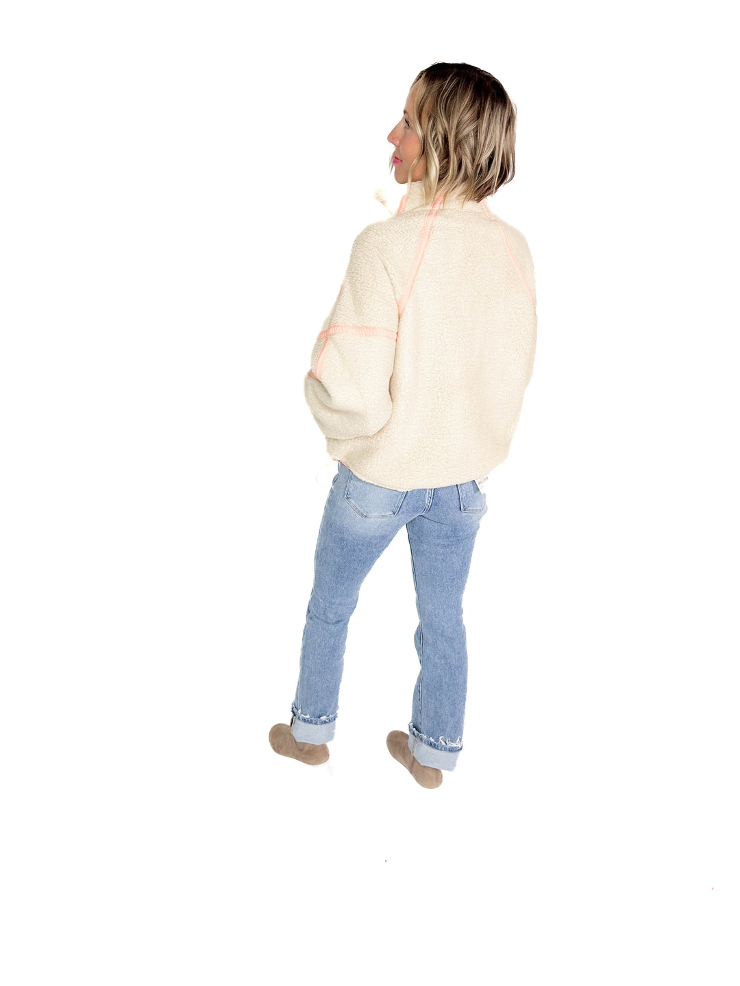 Tundra Mock Neck 1/2 Zip Sherpa Jacket- TAUPE /PEACH CREAM
