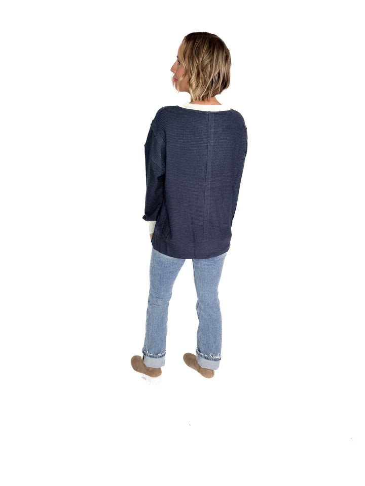 Loom Brushed Thermal Crew Neck Pullover- NAVY