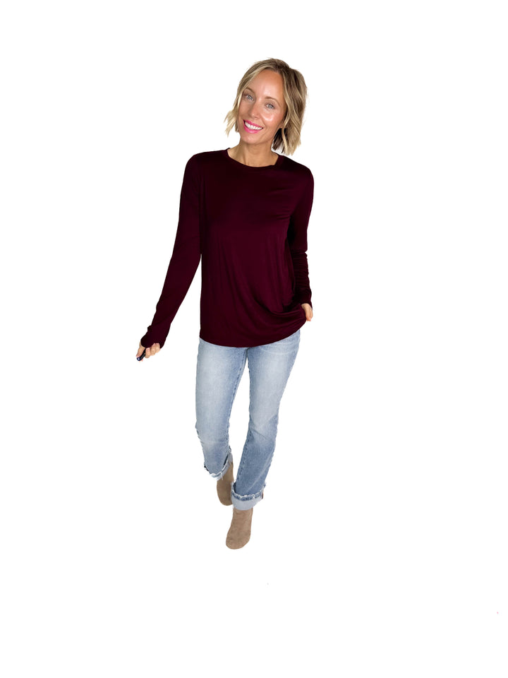 Natalie Modal Long Sleeve Top- DARK CHERRY