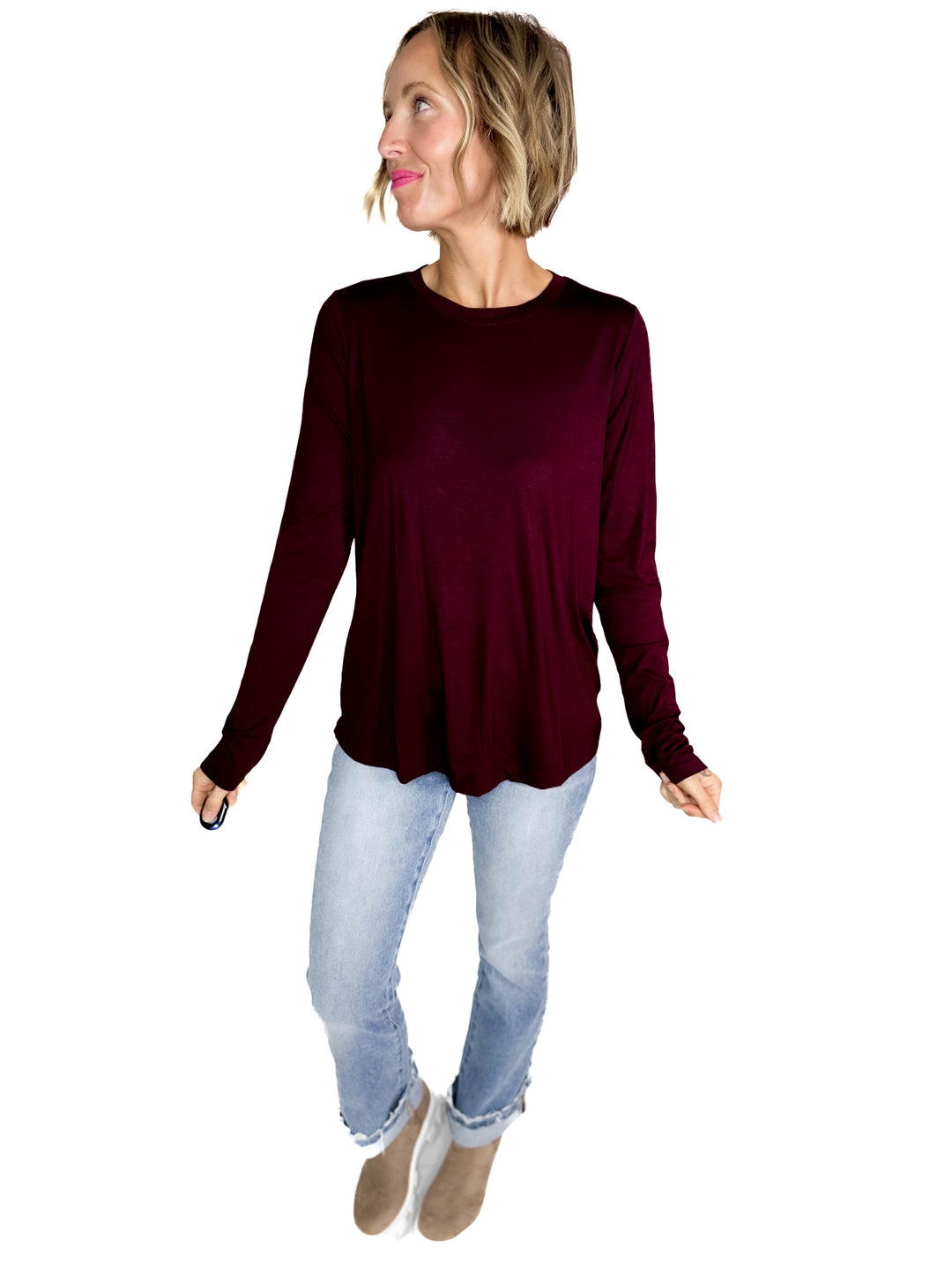 Natalie Modal Long Sleeve Top- DARK CHERRY