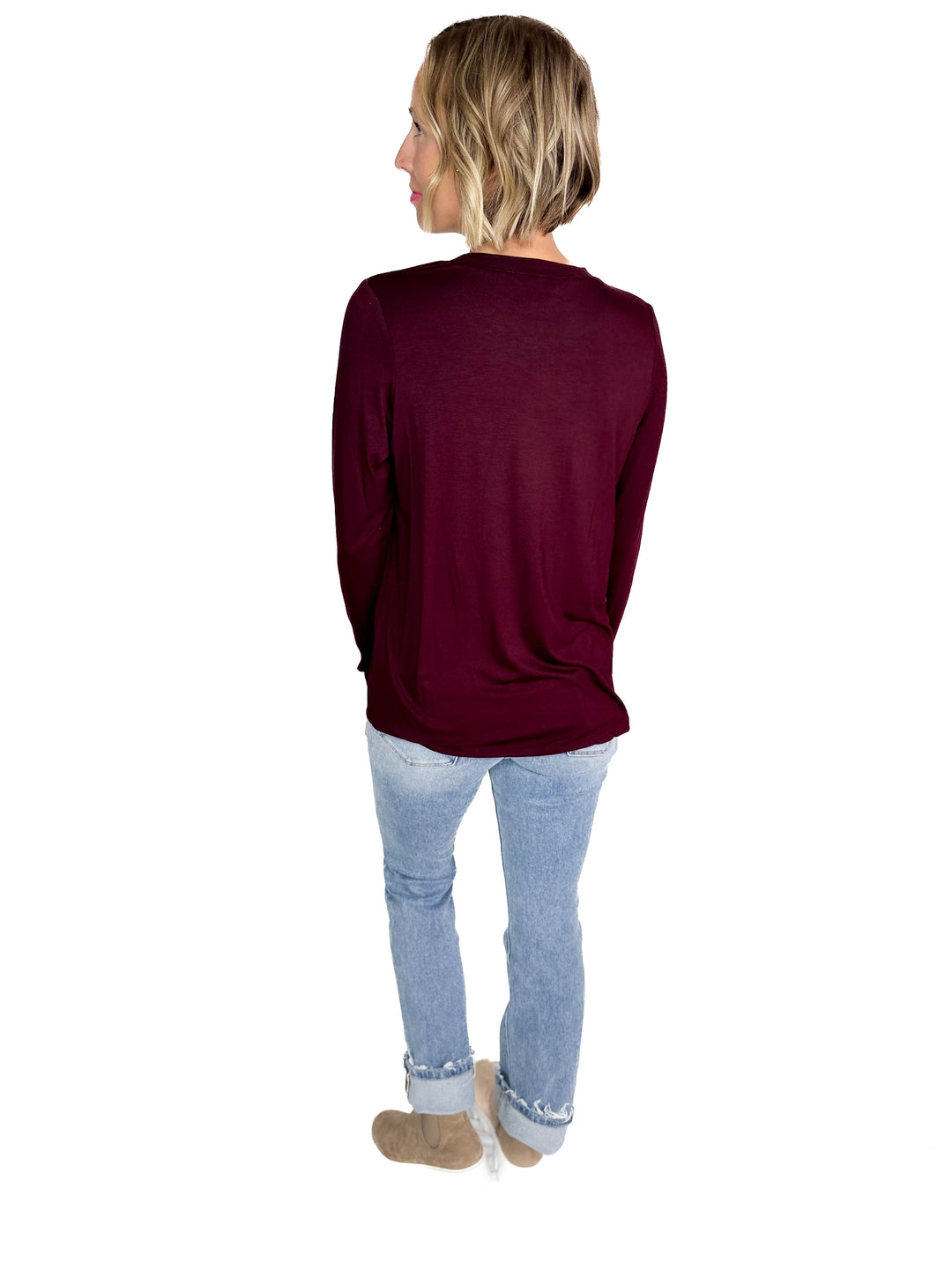 Natalie Modal Long Sleeve Top- DARK CHERRY