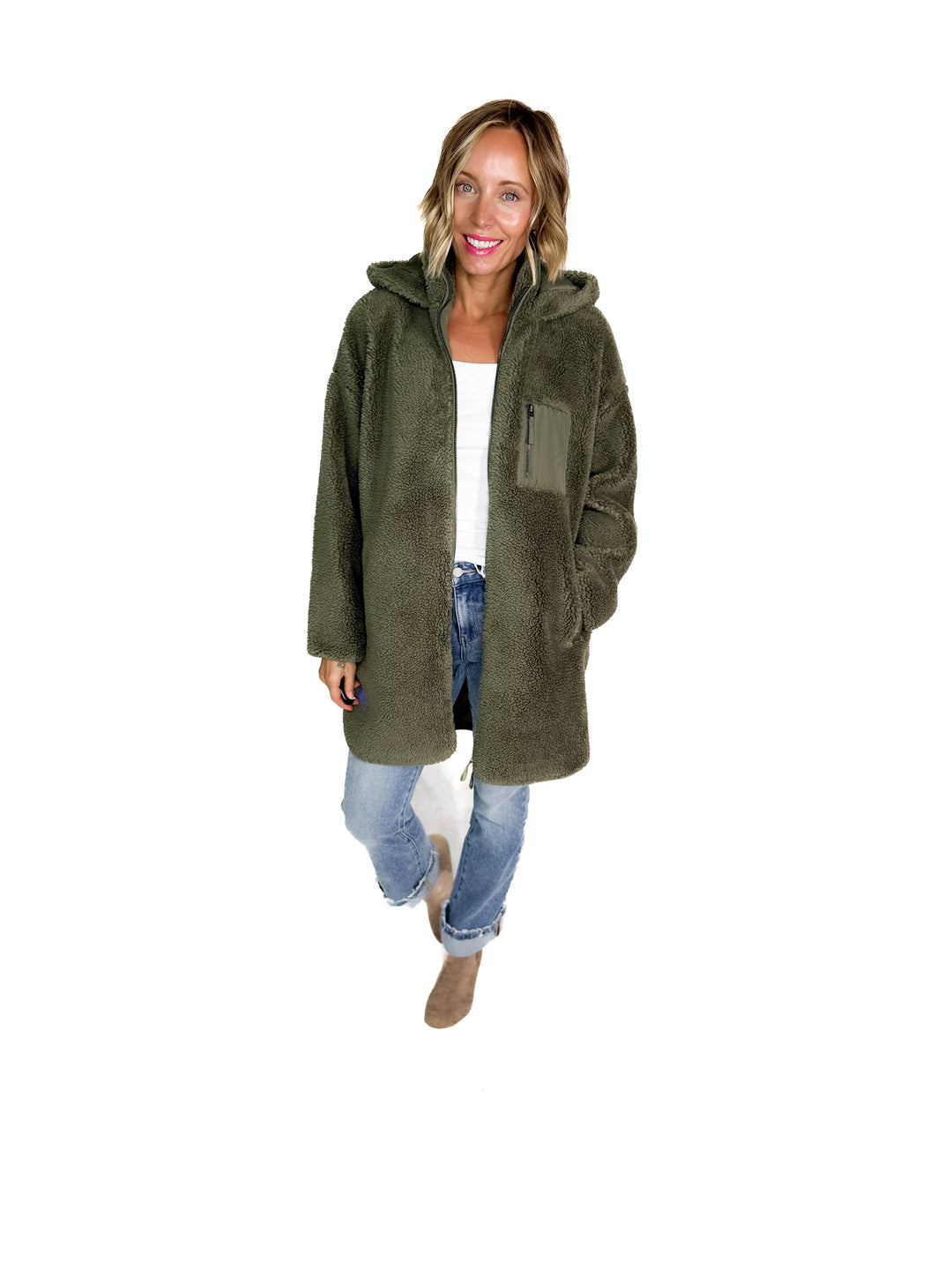 ONLY Sascha Sherpa Jacket- OLIVE GREY