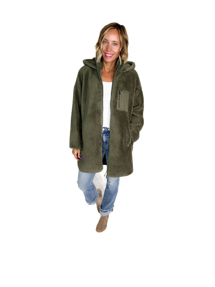 ONLY Sascha Sherpa Jacket- OLIVE GREY