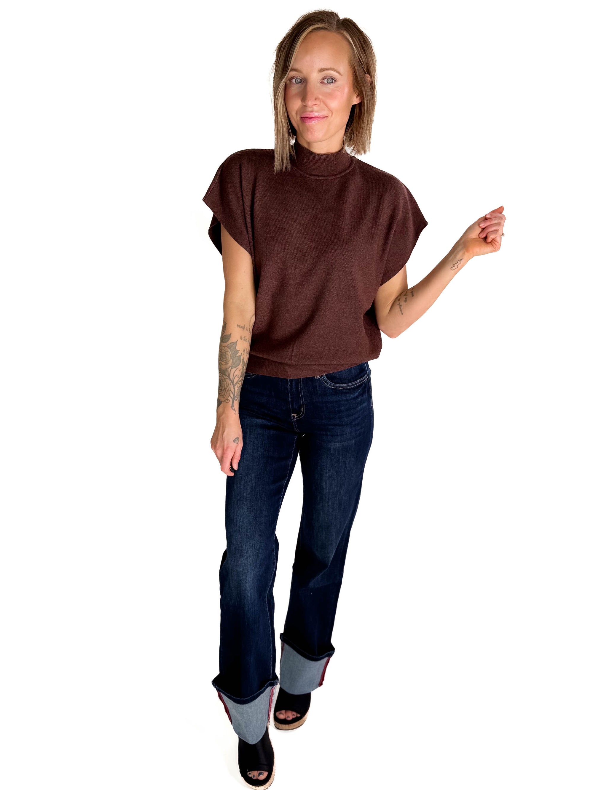 Salena Mock Neck Dolman Sweater- HEATHER MAHOGANY