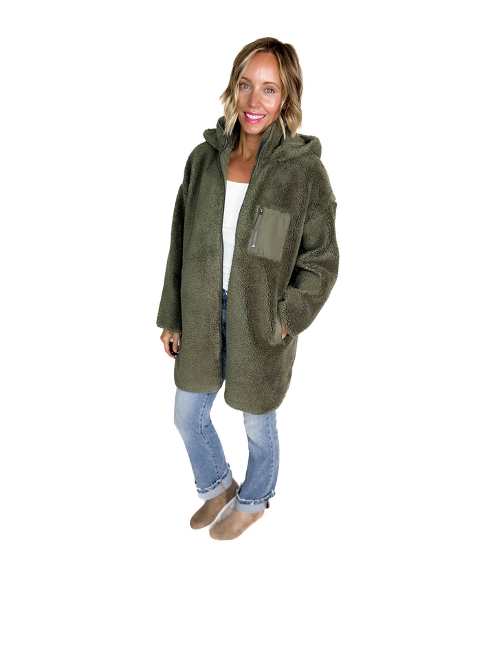 ONLY Sascha Sherpa Jacket- OLIVE GREY