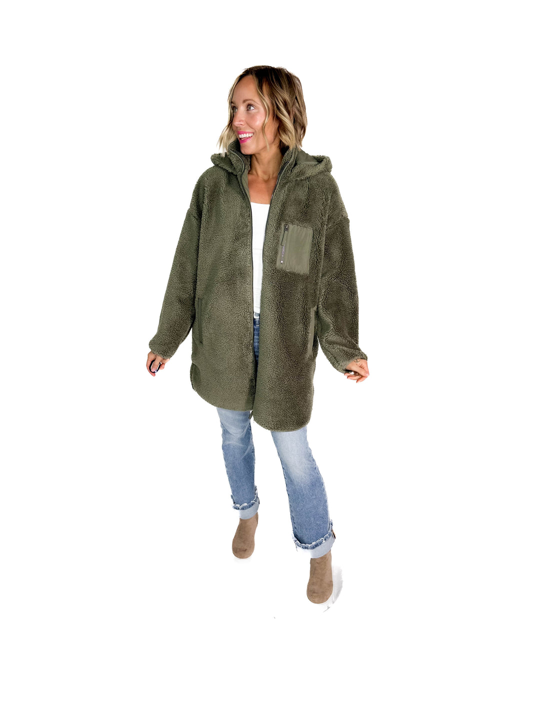 ONLY Sascha Sherpa Jacket- OLIVE GREY