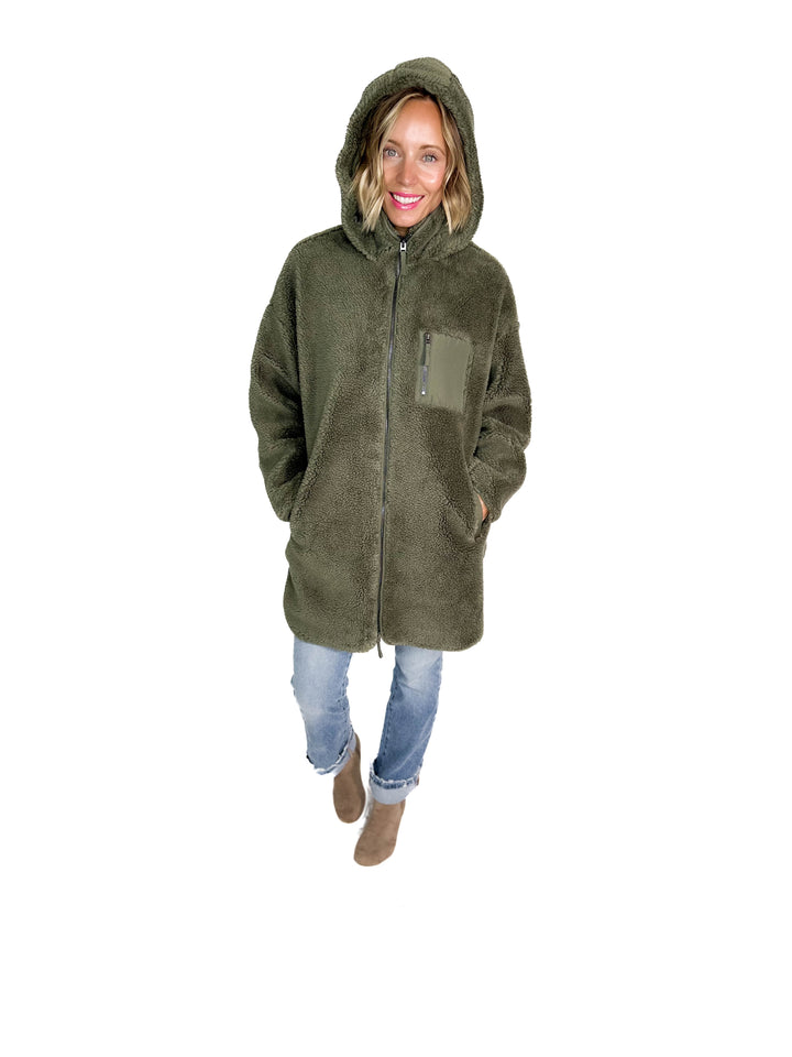 ONLY Sascha Sherpa Jacket- OLIVE GREY