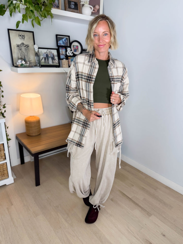 Hartleigh Washed Cotton Plaid Button Down- KHAKI MULTI