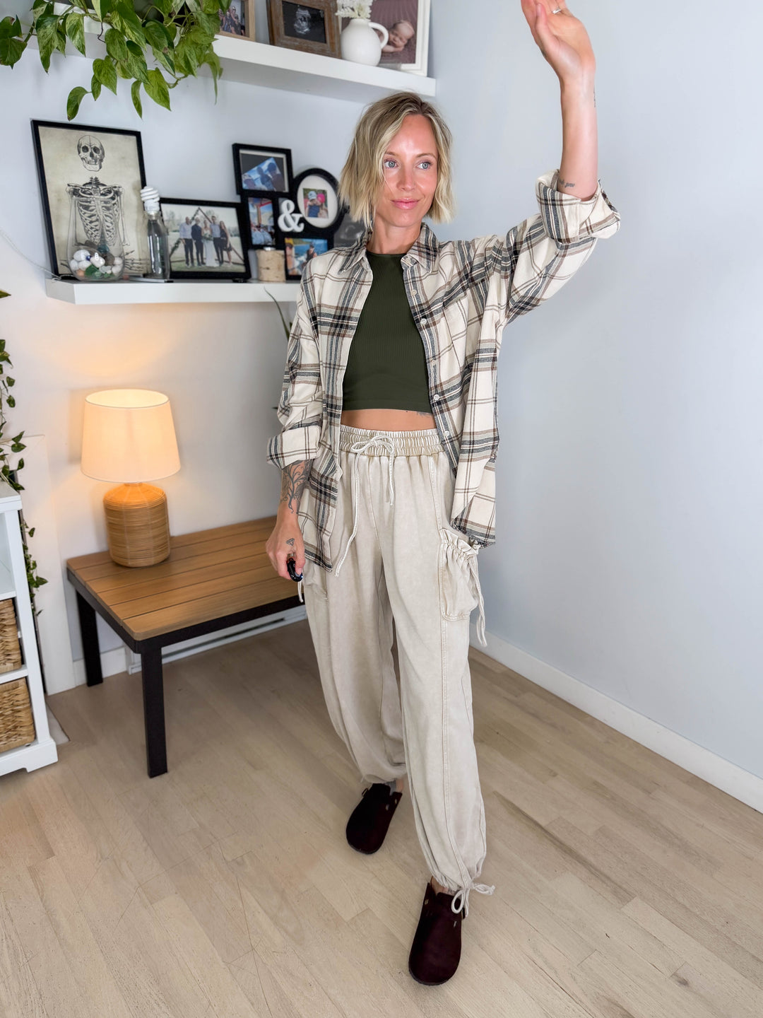 Hartleigh Washed Cotton Plaid Button Down- KHAKI MULTI