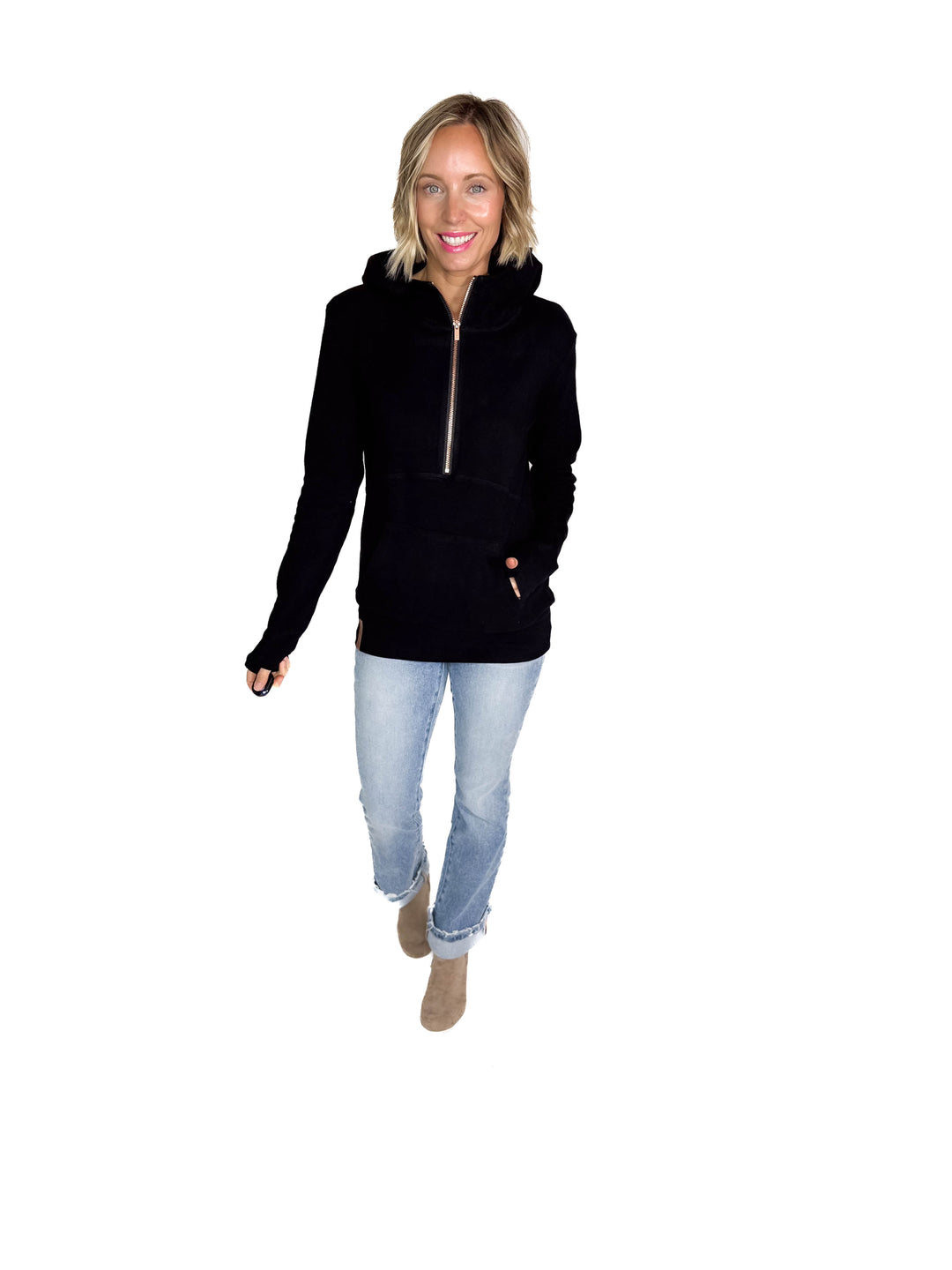 AMPERSAND AVENUE 1/2 Zip Hoodie- MIDNIGHT ROSE