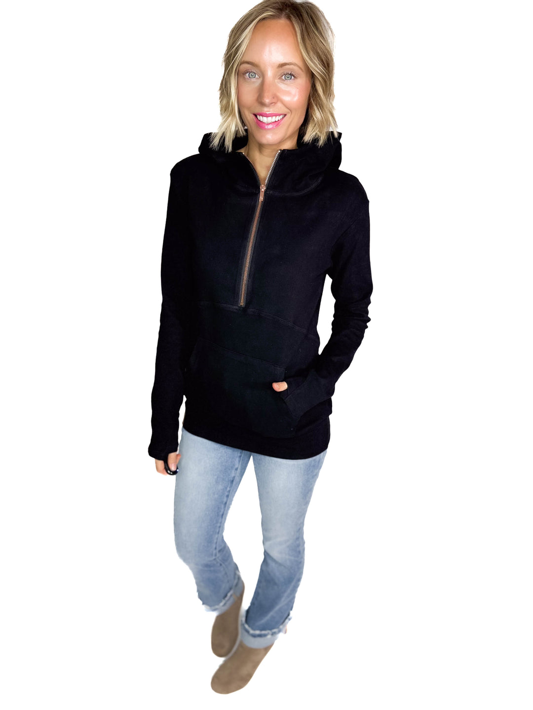 AMPERSAND AVENUE 1/2 Zip Hoodie- MIDNIGHT ROSE
