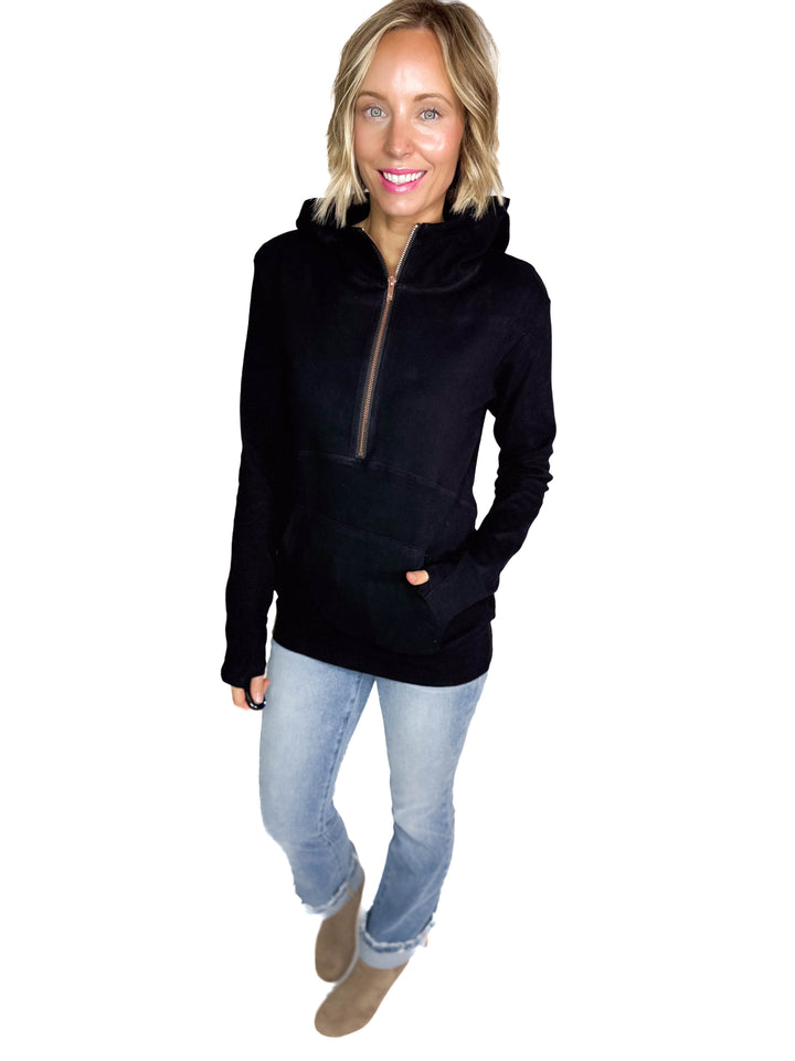 AMPERSAND AVENUE 1/2 Zip Hoodie- MIDNIGHT ROSE