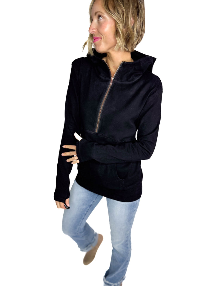 AMPERSAND AVENUE 1/2 Zip Hoodie- MIDNIGHT ROSE