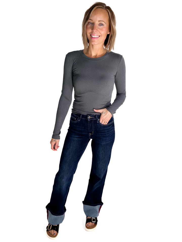 MONO B Linley Ribbed Scoop Neck- URBAN GREY-FINAL SALE