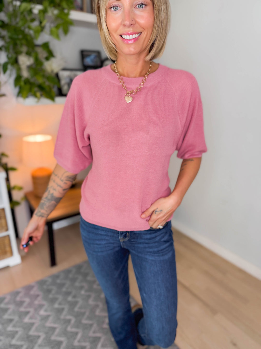 Saltwater Ribbed Night Sweater Top- FRENCH ROSE-FINAL SALE