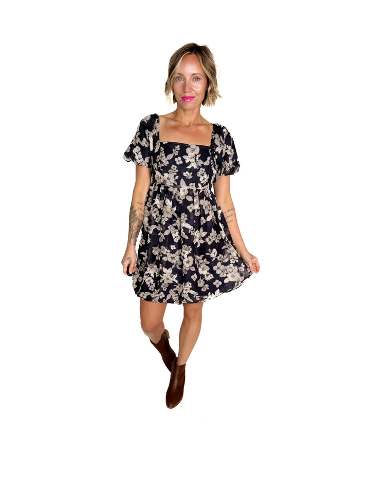 Margaret Floral Bubble Dress- SLATE NAVY