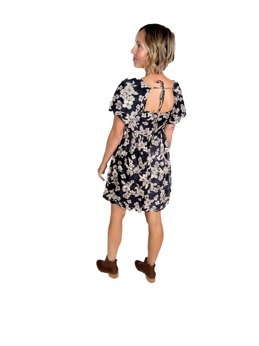 Margaret Floral Bubble Dress- SLATE NAVY
