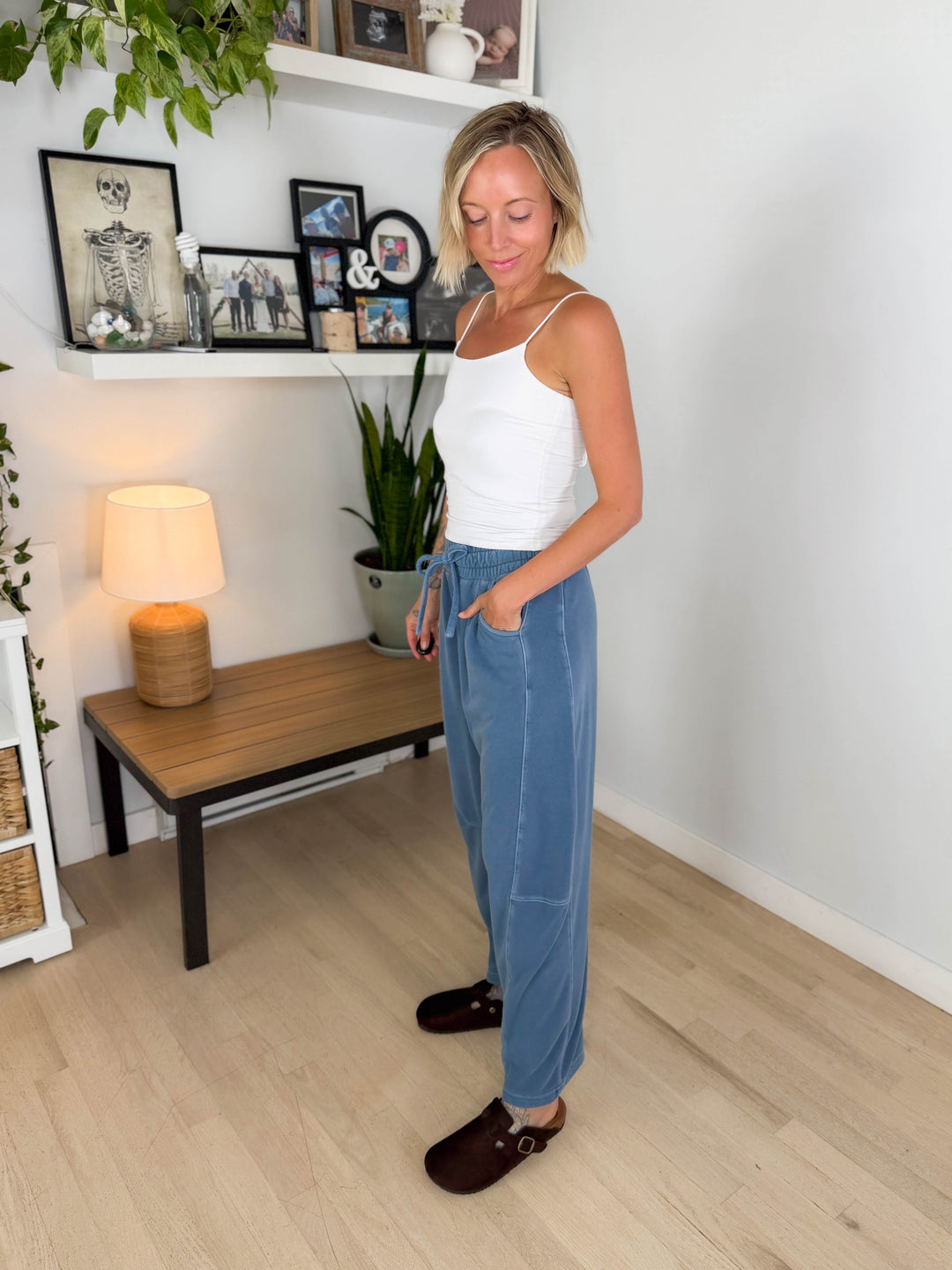 Willda Drawstring Barrel Sweats- VINTAGE BLUE