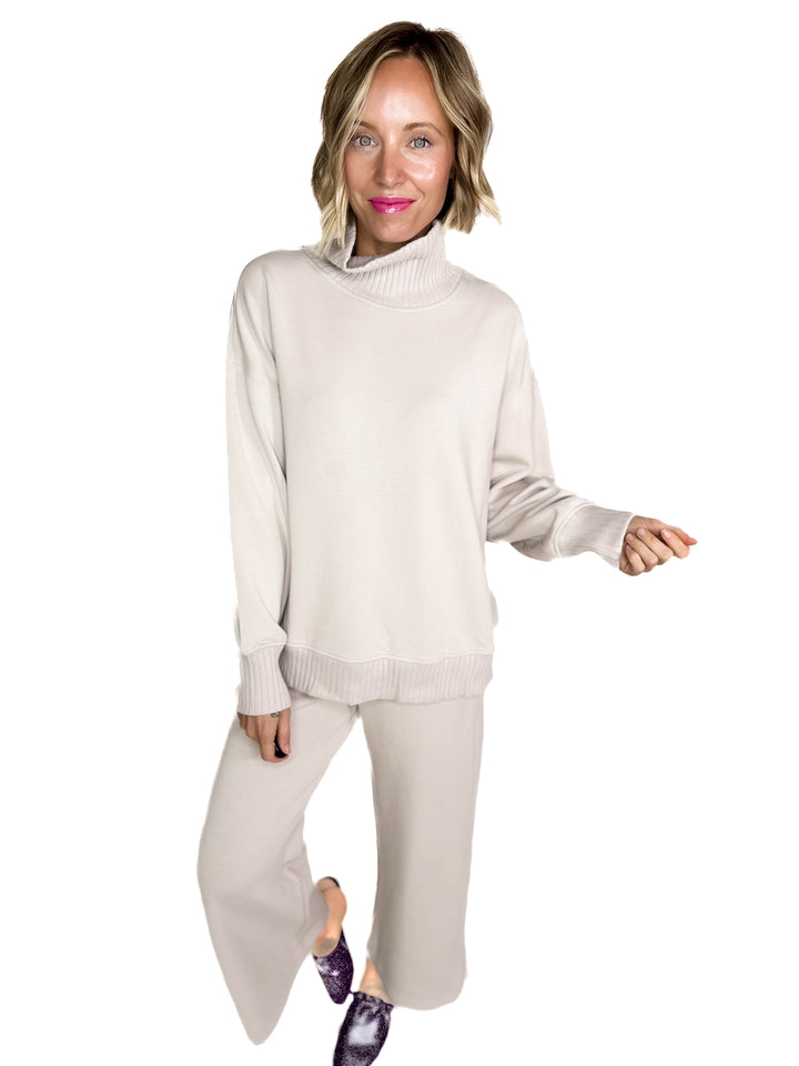Brea Modal Mock Neck Pullover- MOCHA CREAM
