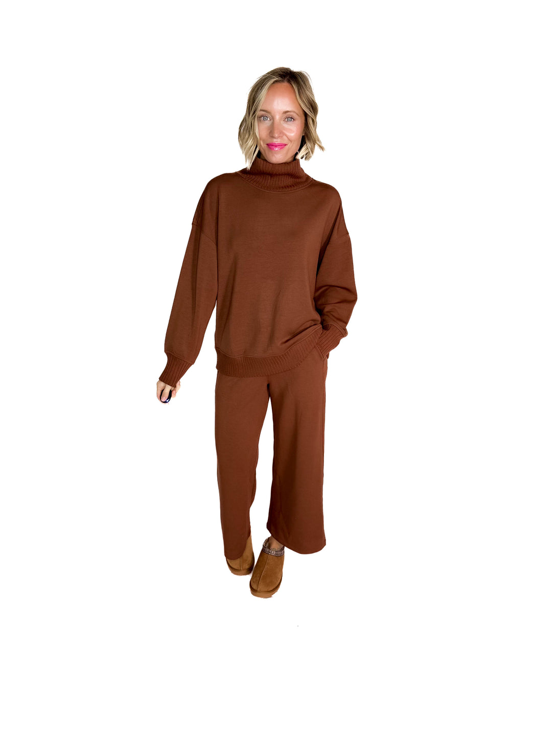 Brea Modal Mock Neck Pullover- CHESTNUT