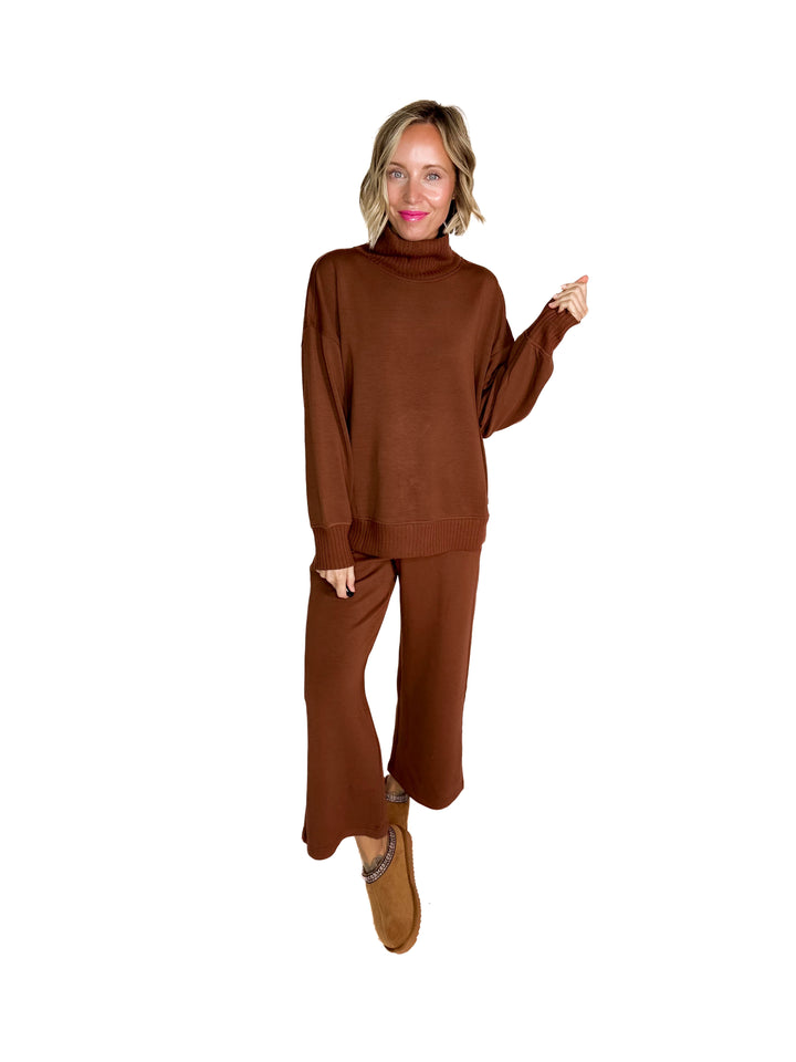 Brea Modal Mock Neck Pullover- CHESTNUT