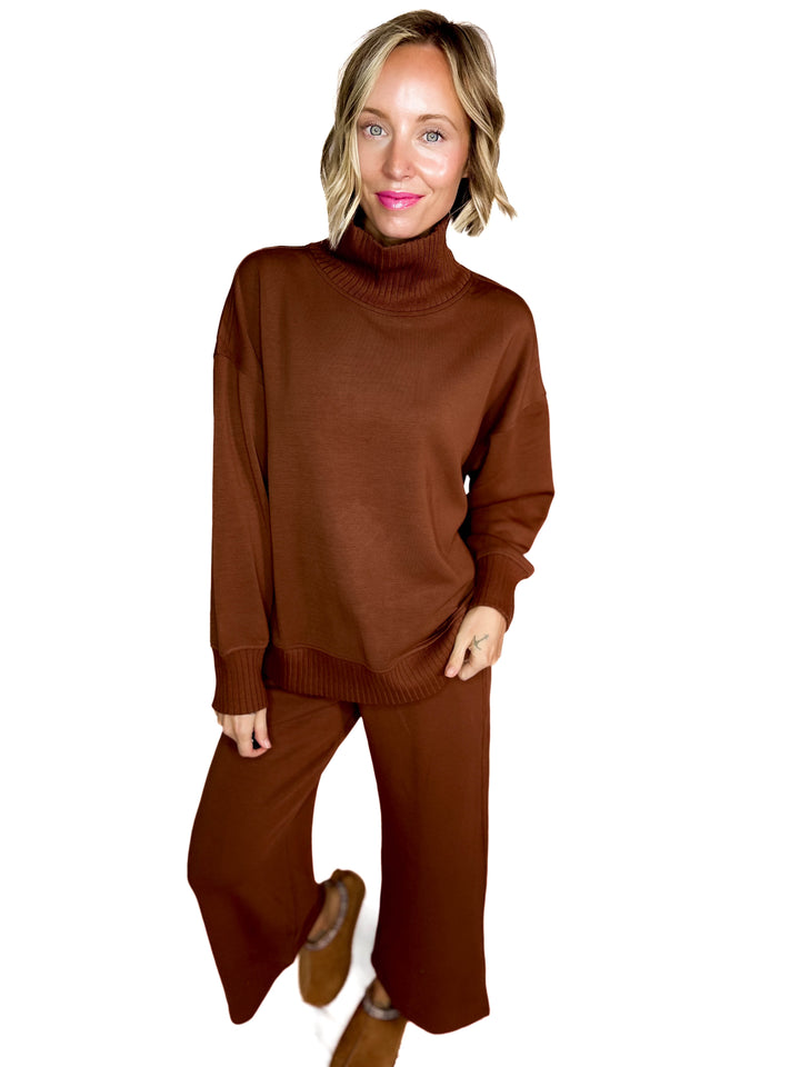 Brea Modal Mock Neck Pullover- CHESTNUT