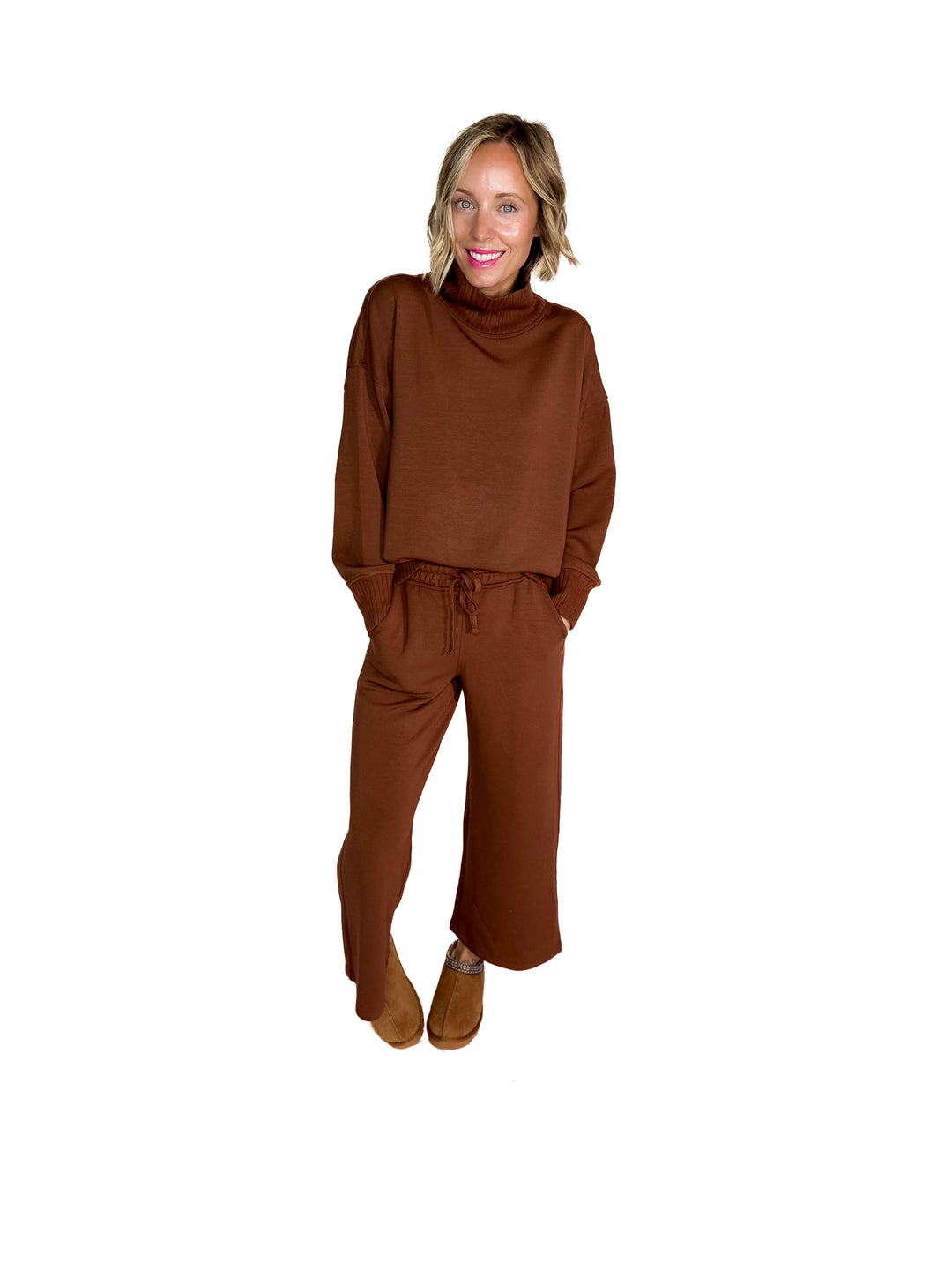 Brea Modal Mock Neck Pullover- CHESTNUT