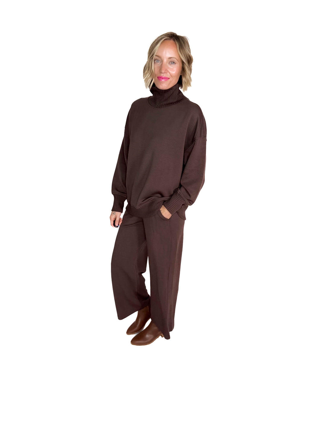 Brea Modal Mock Neck Pullover- ESPRESSO