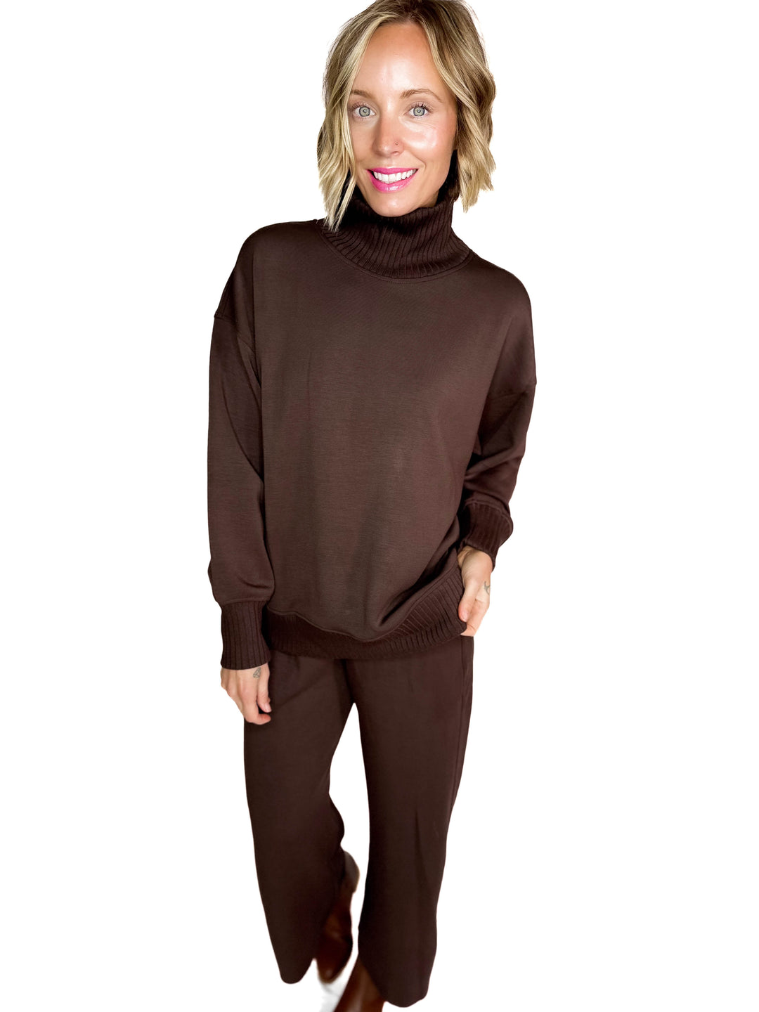 Brea Modal Mock Neck Pullover- ESPRESSO