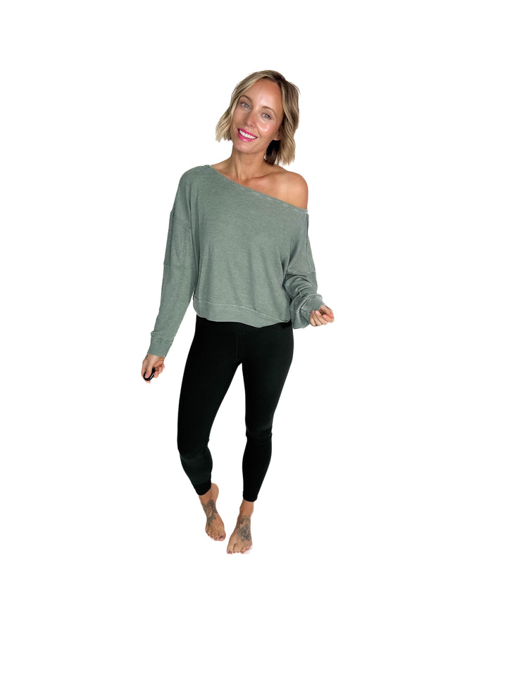 MONO B Aris Waffle Boat Neck Pullover- SILKY PINE