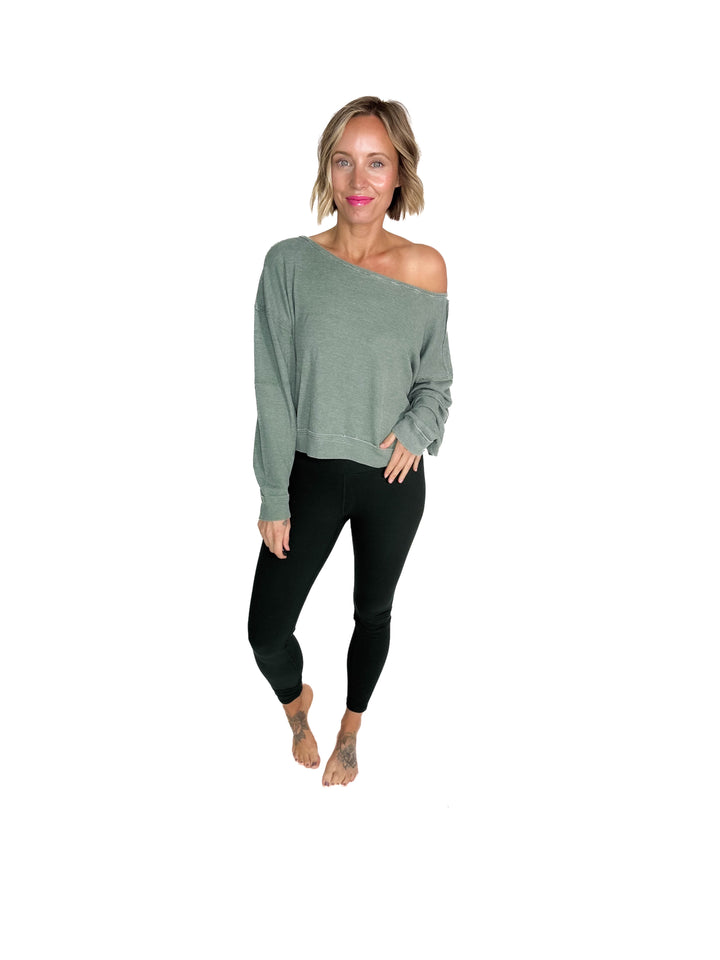 MONO B Aris Waffle Boat Neck Pullover- SILKY PINE