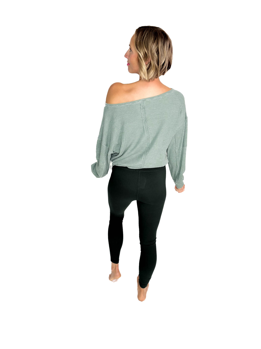 MONO B Aris Waffle Boat Neck Pullover- SILKY PINE