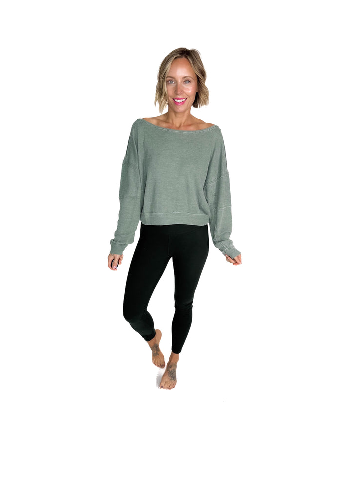MONO B Aris Waffle Boat Neck Pullover- SILKY PINE