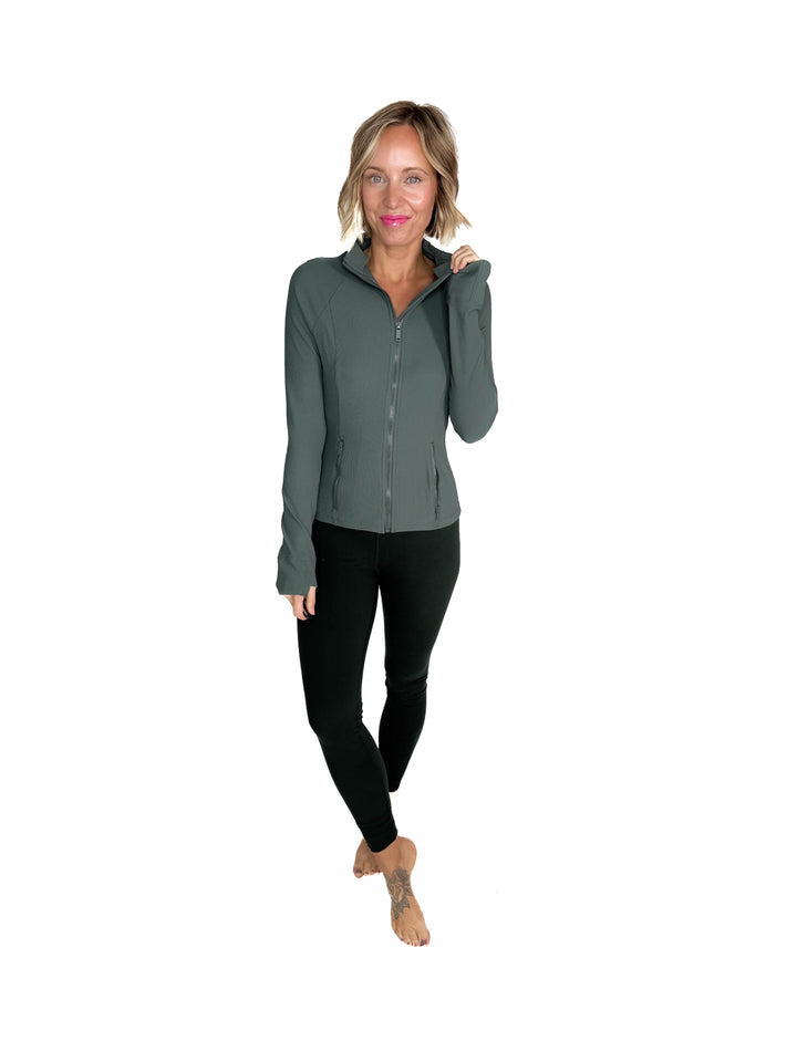 Aero Stretch Ribbed Jacket- DARK FOREST