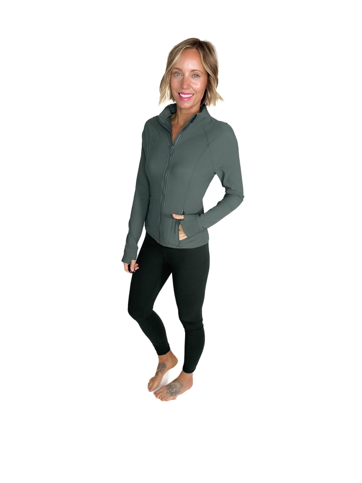 Aero Stretch Ribbed Jacket- DARK FOREST