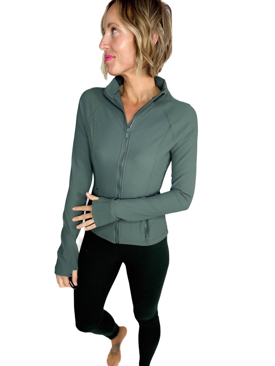 Aero Stretch Ribbed Jacket- DARK FOREST